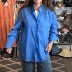 Cotton Poplin Blue Button-Up Shirt